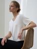 MORELIKEIT Whole Garment V-Neck Half-Sleeve Knit Ivory