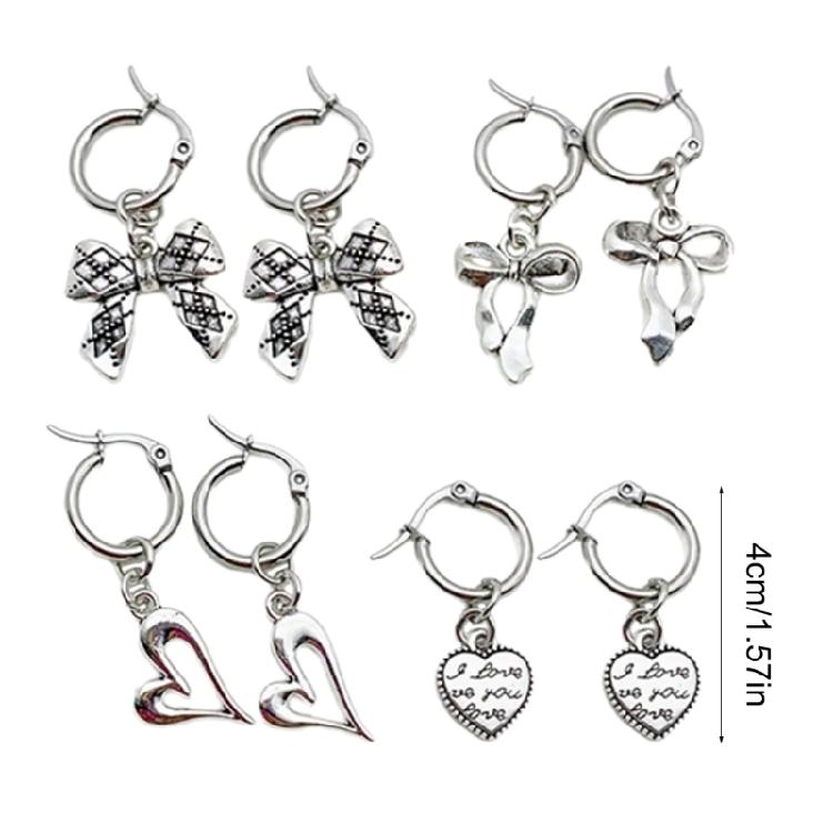 4Pairs Heart and Butterfly Earrings Stylish Drop Earrings Earwear for Women Girl