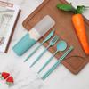4Pcs Wheat Straw Cutlery Set Portable Tableware Reusable Spoon Knife Chopsticks Fork Travel Picnic With Carrying Box
