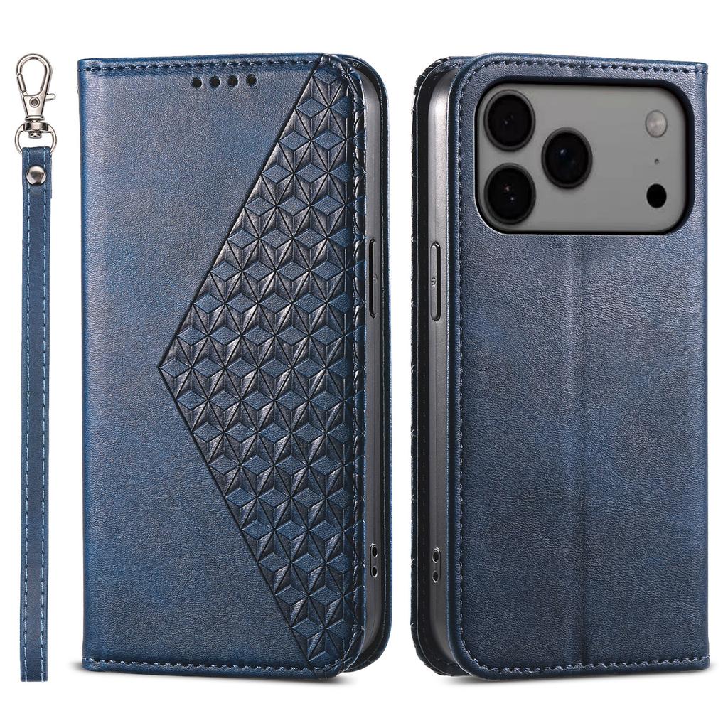 Pouzdro pro iPhone 17 Pro Max s texturou teletiny, PU kožené peněženkové pouzdro na telefon s poutkem na zápěstí