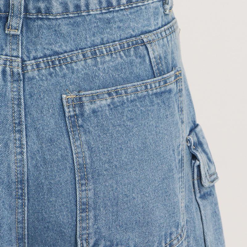 Blau gewaschene Cargohose mit mehreren Taschen, Y2k-Retro-High-Street-Mode, hohe Taille, Jeans, Paar, Harajuku, einfache lässige Hose mit weitem Bein