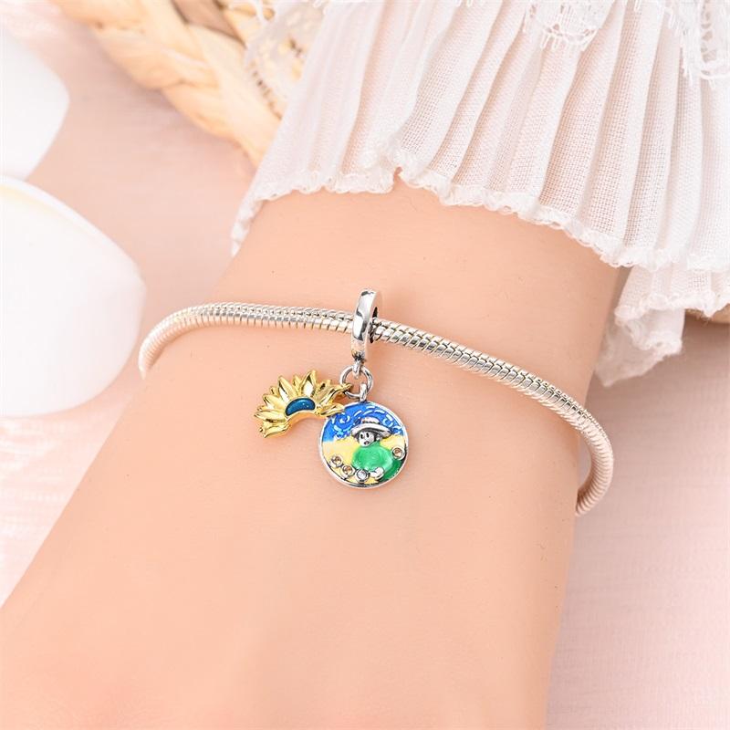 Charm Beads Original Copper Plated Starry Sky Sunflower Pendant Beads Fit Fashion Bracelet Diy Fine Gift Item Women Delicate Jewelry