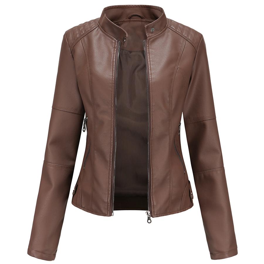 Women Faux Leather Biker Jacket PU Motorcycle Casual Zip Up Slim Coat Cropped Racer Moto Bomber Outerwear Plus Size S-4XL Oversized Fashion New