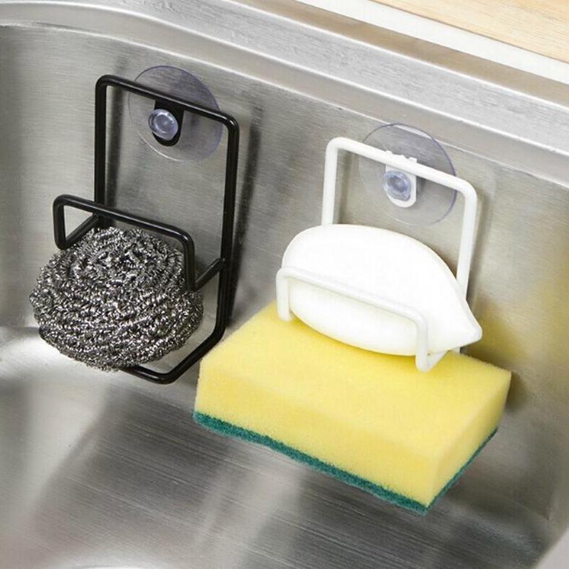 Houseeker Suport de scurgere din oțel inoxidabil cu ventuză, raft pentru cârpă de curățat, uscător de vase, suport pentru burete, accesorii de bucătărie pentru chiuvetă