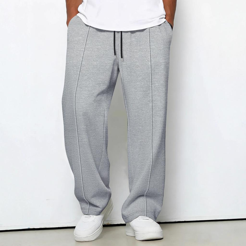 2025 Autumn Men's Solid Color Waffle Lace Trousers Loose Casual Sports Straight Pants