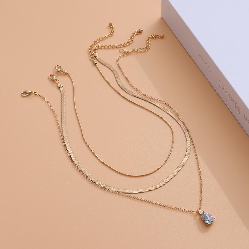 European American Cool Style Stacking Diamond Clavicle Necklace - Sweet, Simple Metal Water Drop Design