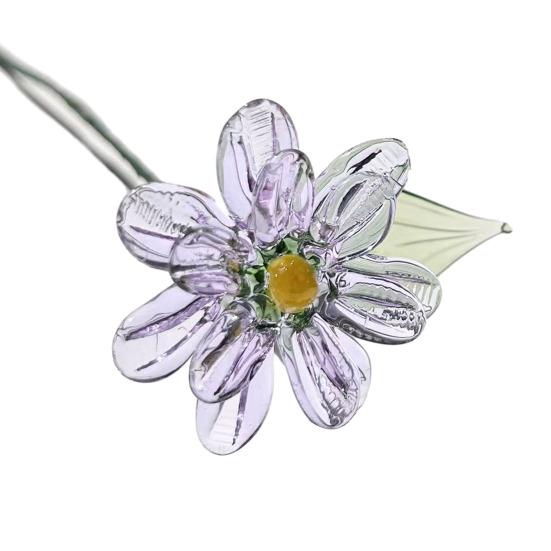 Floare de sticlă lucrată manual cu tulpină de sârmă, glazură colorată suflată manual, mini figurine florale, decorațiune, ornament pentru vază de flori de masă pentru casă, sufragerie, birou