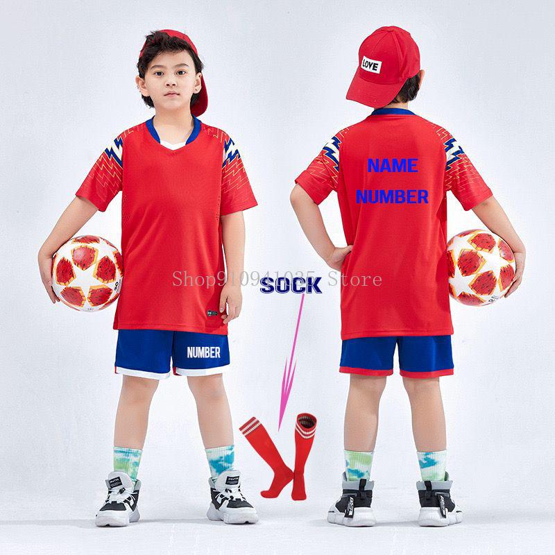 Boys Football Shirts Shorts With Pockets Boys Soccer Jerseys Suits Personalized Custom Children's Football Clothing Uniforms