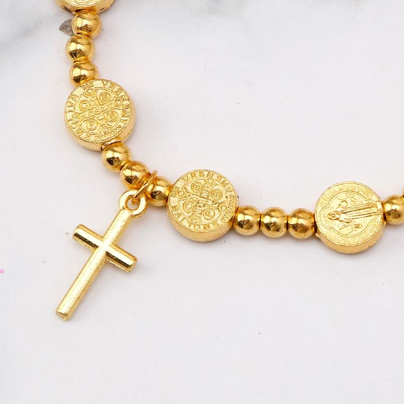 Kruzifix Rosenkranz Armband Vintage Legierung Goldfarben Jesus Christus Kruzifix Kruzifix Armband für Männer Frauen Weihnachten Wir