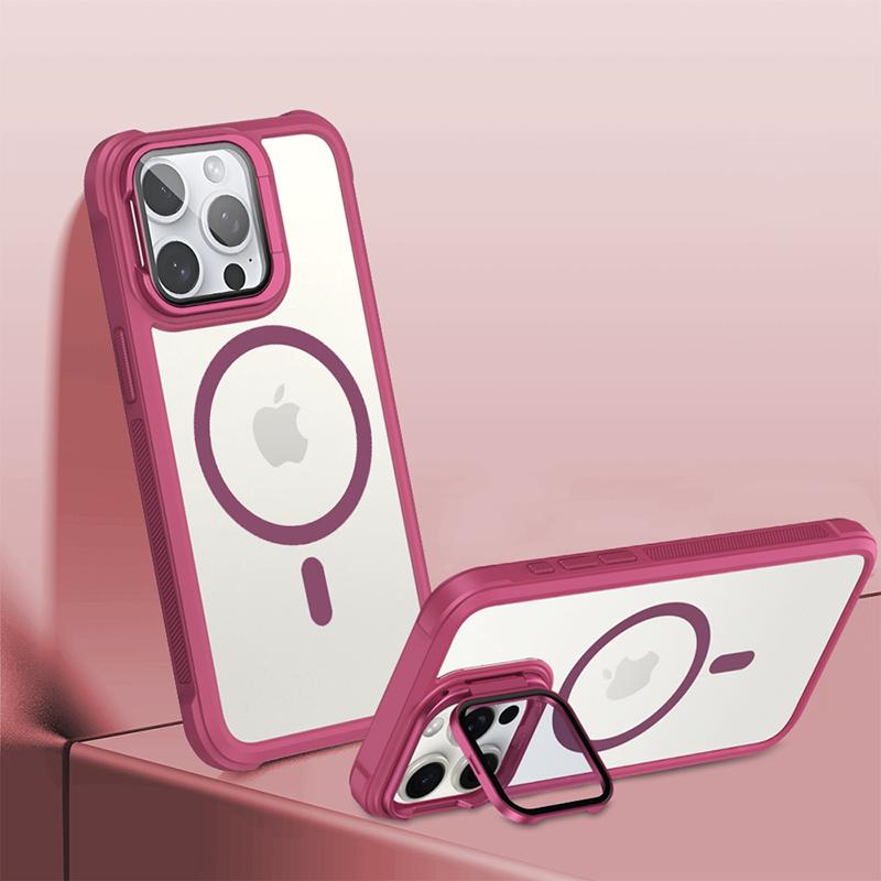 Magsafe Matte Soft TPU Border+Transparent PC Back Cover Holder Shockproof Phone Case For IPhone 15 Pro Max 13 12 11 14 Pro Max