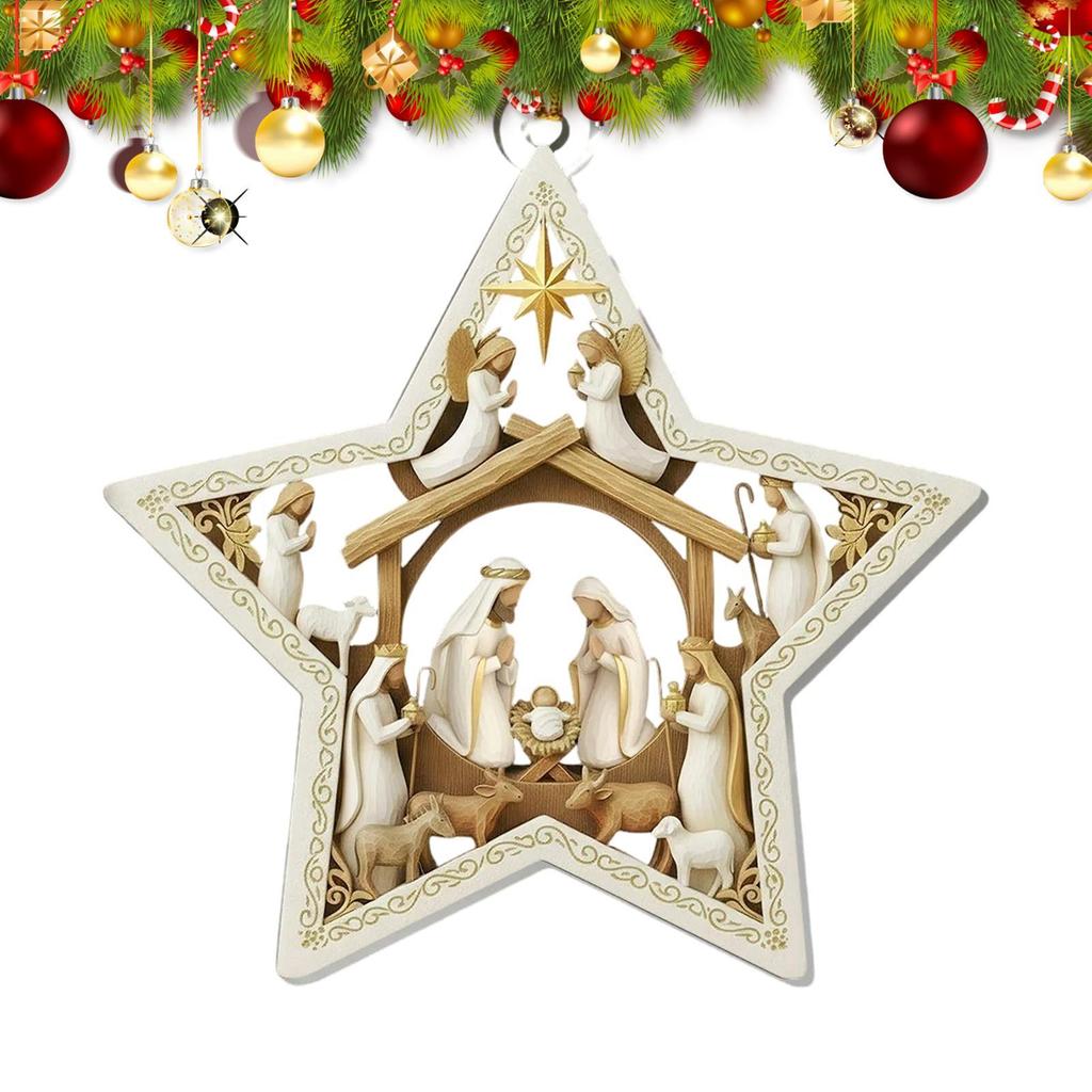 2D Flat Acrylic Celestial Blessings Christmas Star Pendant Birth Of Jesus Scene Nativity Ornament Christmas Easter Decoration