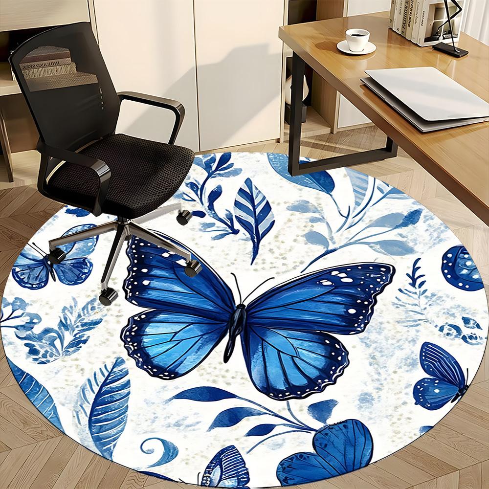 1pc Butterfly Floral Office Round Area Rug, Indoor Mat Suitable For Office, Under Office Chairs Bedroom Living Room Home Decor, Room Deco 073