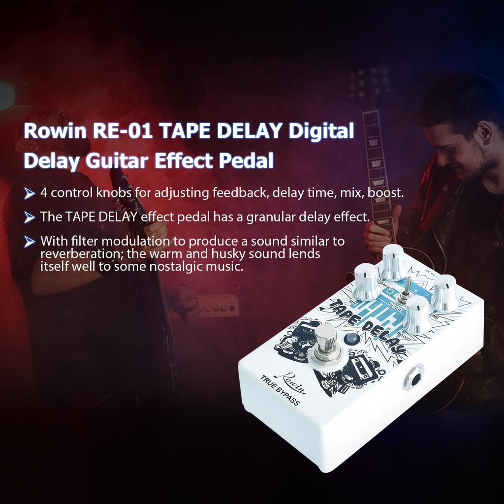 Rowin RE-01 TAPE DELAY Digital Delay Guitar Effect Pedal with Feedback Time Mix Boost 4 Control