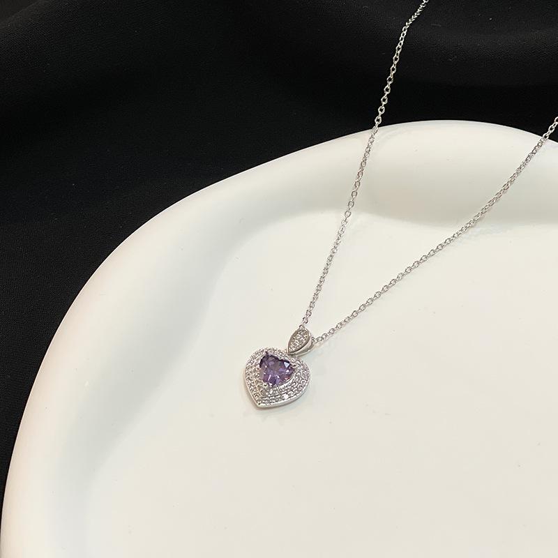 Diamond-Encrusted Zircon Love Light Luxury Necklace Niche Design Sense Female Purple Collarbone Chain Jewelry Girl Send Girlfriend