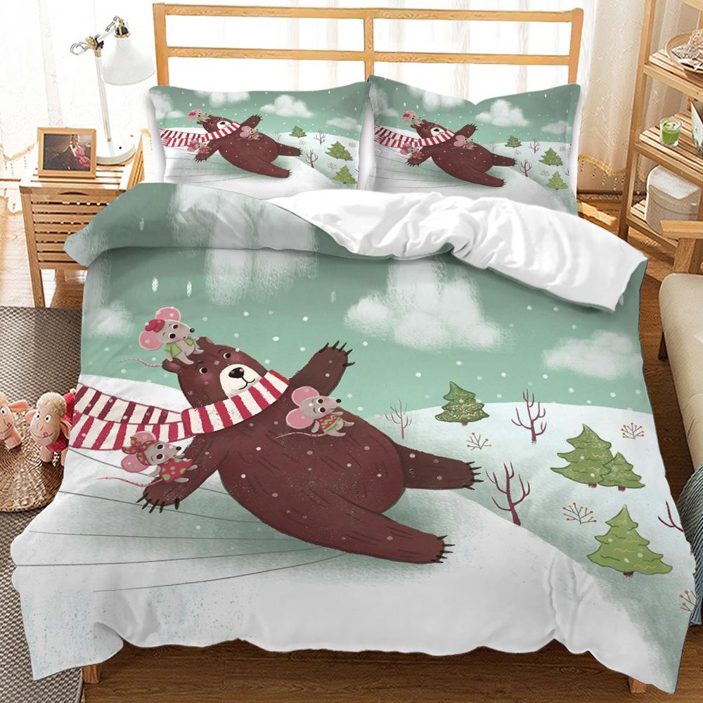 3D Cartoon Animal Bedding Set Microfiber Duvet Cover 2/3 Pieces DE135 * 200 Children's Room Soft and Easy To Clean Household Decoration