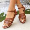 2025 foreign trade new casual twist rope flat-soled Roman sandals rear empty cross-woven large-size women's shoes