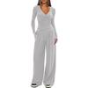 Women Casual Solid Loose Wide Leg Pants And Top Two Piece Set