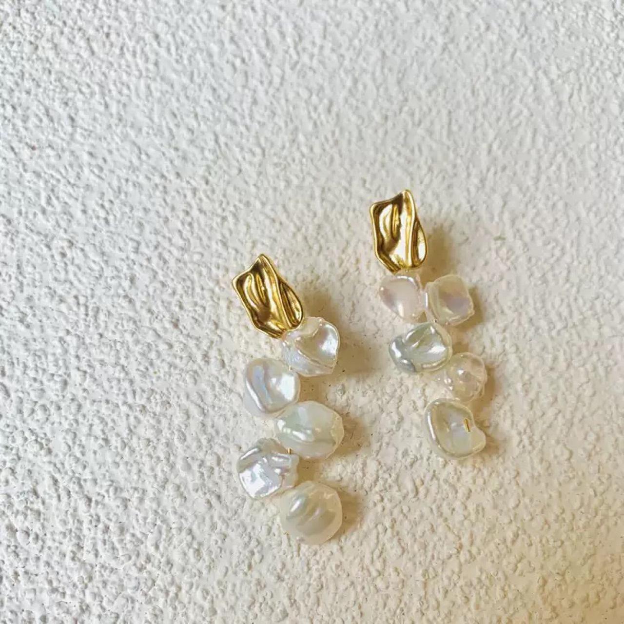 Natural real hemp broken silver pearl petals fringed long earrings earrings 925 silver needle temperament long style characteristic tide Silver needle