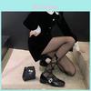 Spring Lolita Tights With Cross Straps And Velvet Bow For Girls