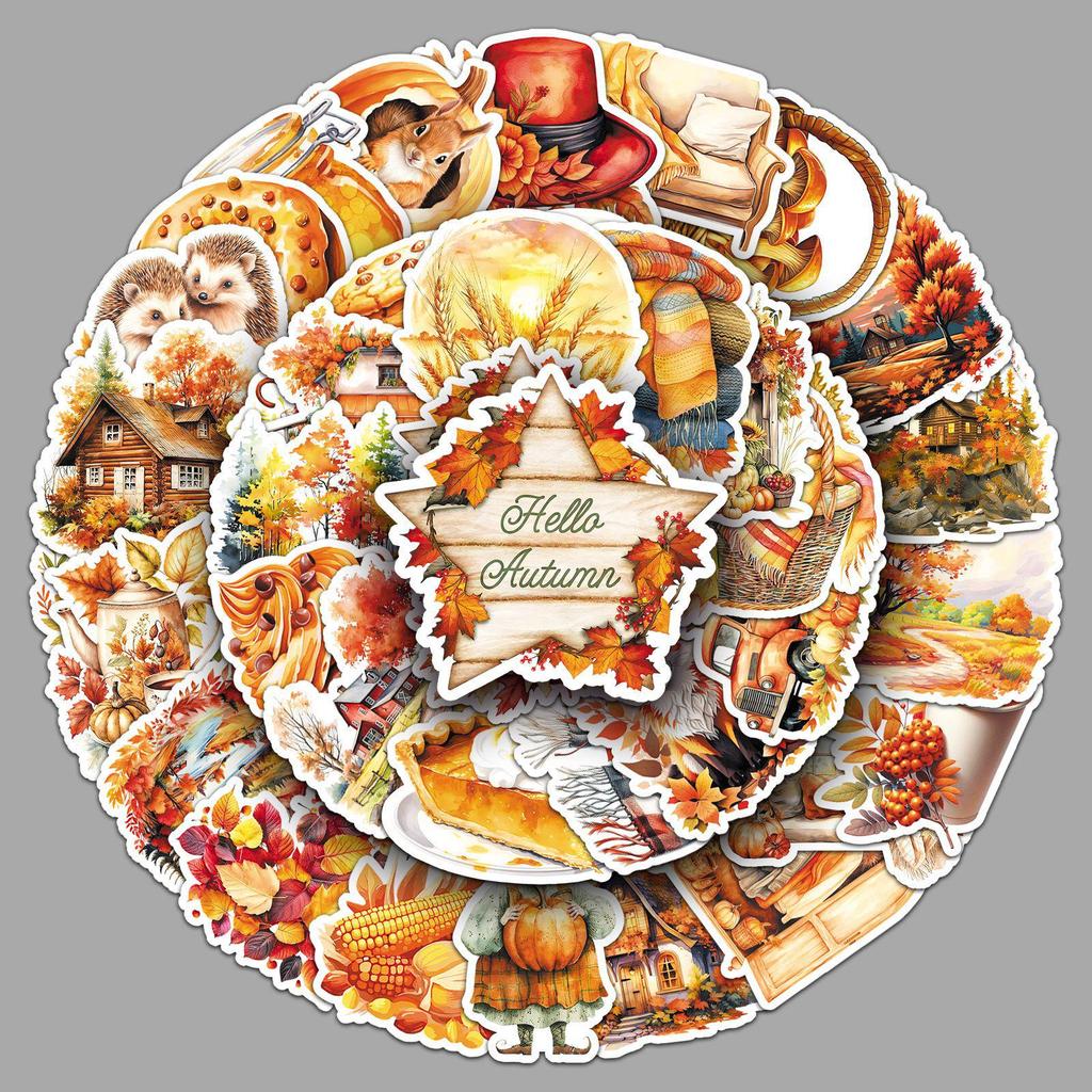 Golden Autumn Stickers: 50 Sheets of Yellow Healing INS Style for DIY Notebook & Phone Case Graffiti