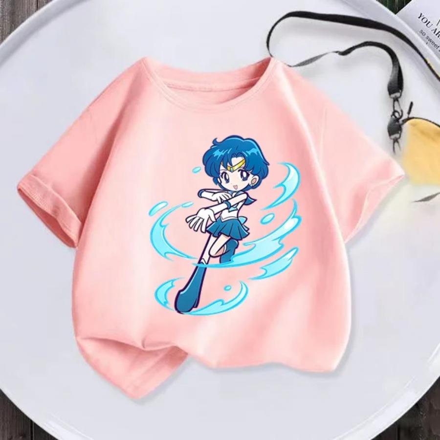 Summer New Kids T-shirt Anime Sailor Moon Girl T-shirt Fashion Cute Girl Anime Harajuku Style Short Sleeve T-shirt Top