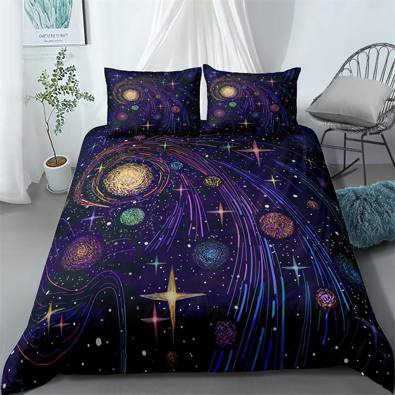 Galaxy Space Bedding Sets Kids Full/Queen/King Size, Blue Universe Adventure Stars Duvet Cover Sets For Boys Girls Teens Bedroom
