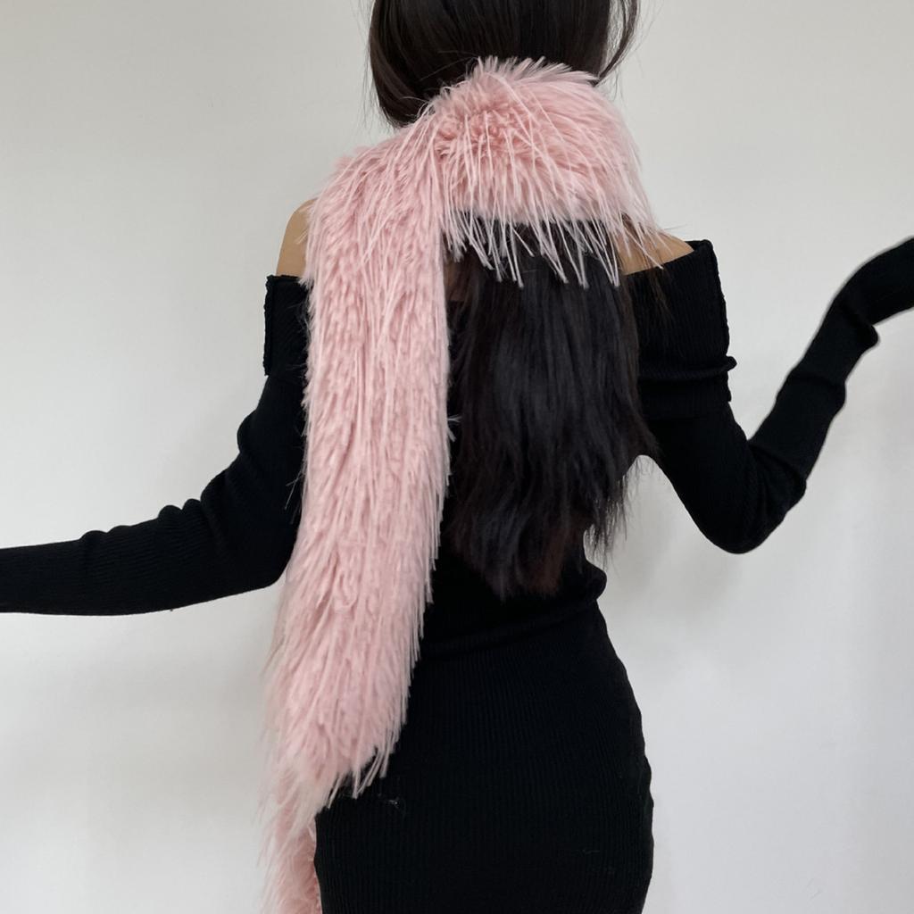 Furry Furs Collar Scarf for Winter Decorative Neck Gaiter Long Furs Shawl Adult Teens Warm Neckwear Formal Dress Collar