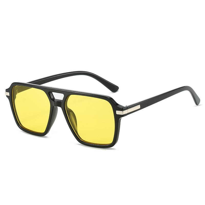 European and American summer new square double beam sunglasses, fashionable men's and women's versatile glasses, black sunshade sunglasses