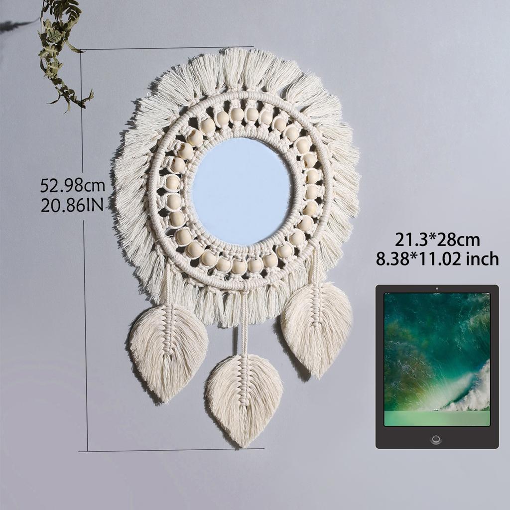Nordic Room Dekorativní zrcadla Boho Macrame Kulaté Kosmetické zrcadlo Pokoj Nástěnné Zrcadlo Tkané Macrame Řemesla Home Dekor Nástěnná dekorace