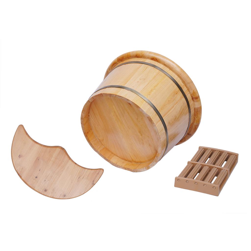 Foot Bath Bucket Cedar Wood Foot Basin Foot Massage Bucket with Massager Cover Plate Portable Foot Bath Basin