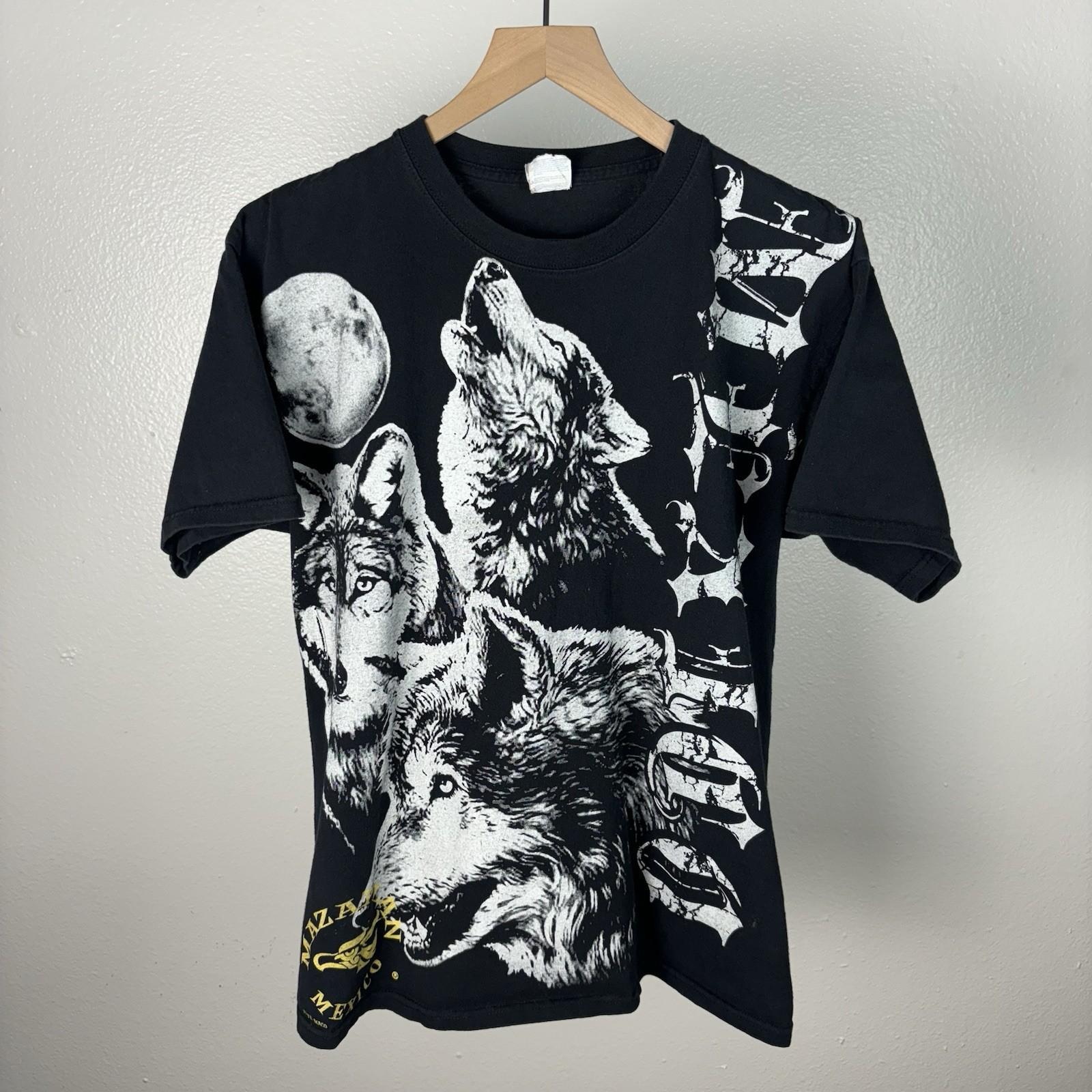 Vintage Wolf Pack Moon Mexico Mazatlan AOP All Over Print Y2K T Shirt Size Large Unisex T-Shirt XXXXL