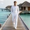 Men's Casual Linen Two-Piece Set with Long Sleeve Shirt and Drawstring Straight Leg Pants Comfortable Loose Fit Color