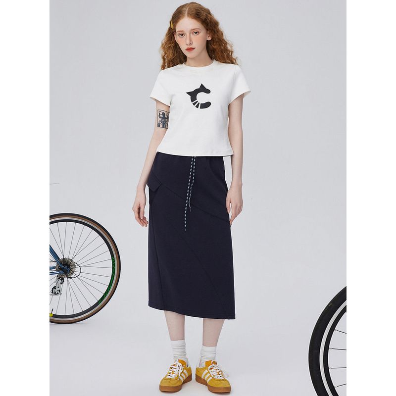 Coolhut Elastic Drawstring Large Pocket Slit 2026 Spring Straight Mid-Length Skirt