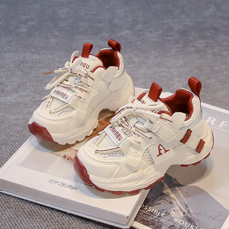 Students Running Shoes Mesh Breathable Children Sneakers Thick Soft Sole 2025 New Fashion Boys Girls Sports Shoes Hook&loop