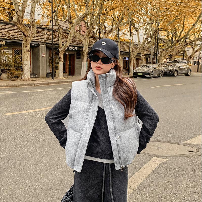Short Down cotton Vest Women's Korean Fashion New Stand-up Sleeveless Zipper Student Vest Jacket Black Gray Waistcoat Tide