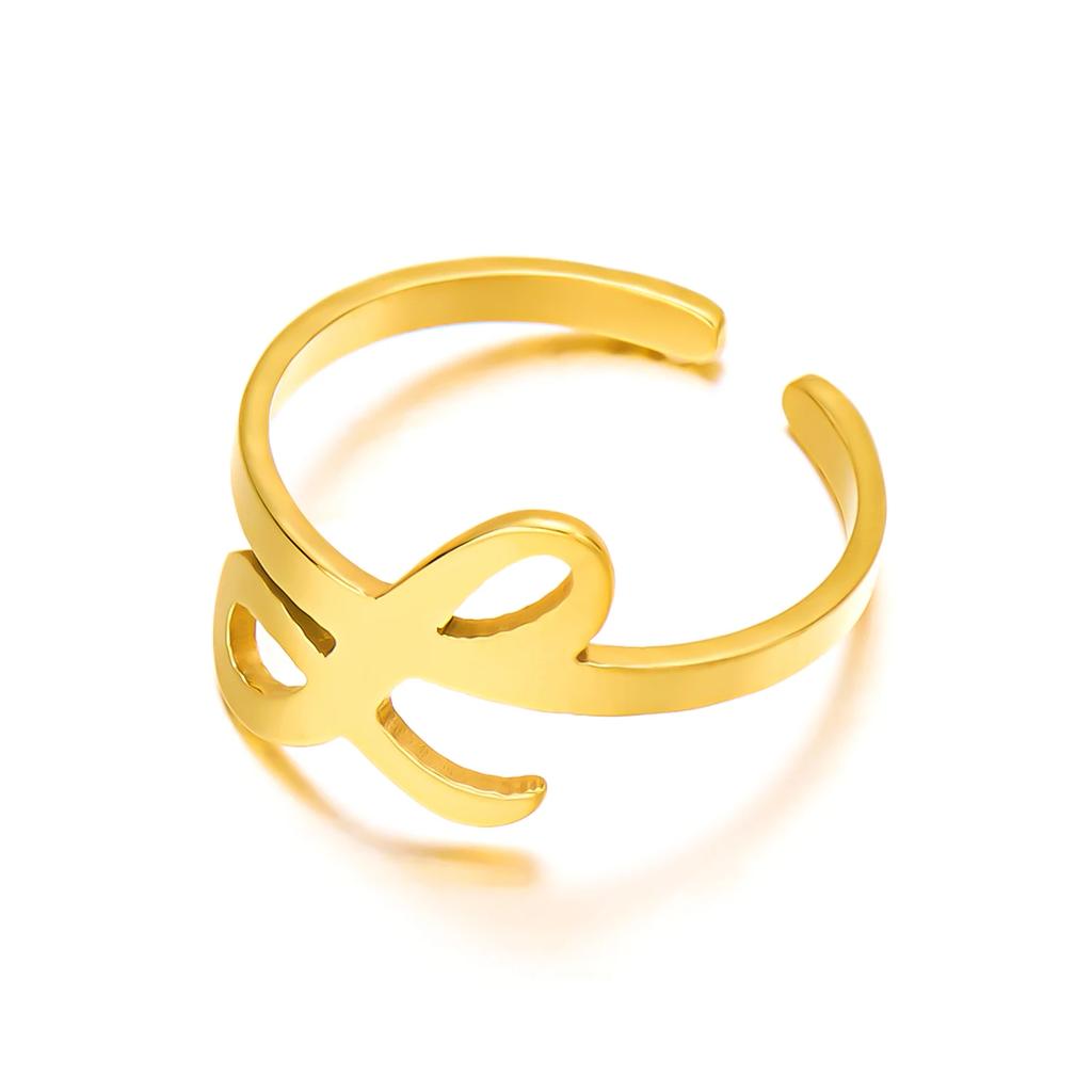 Initial Letter Rings for Women Gold Color Stainless Steel A-Z Letter Adjustable Ring Aesthetic Wedding Christmas Jewelry Gift