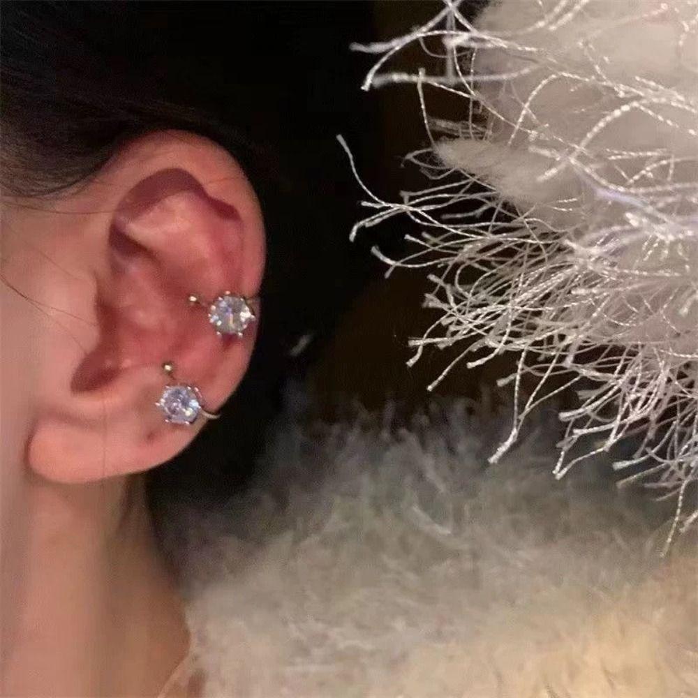 New Shiny Zircon Clip Earrings Adjustable Elegant Fashion Non Piercing Ear Clips Zircon Earrings Party Banquet