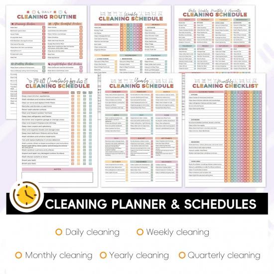 ADHD Cleaning Planner | Home Cleaning Schedule for Adults | Daily, Weekly, Monthly, Yearly Cleaning Checklist | Declutter, Organizing, Family | ADHD
