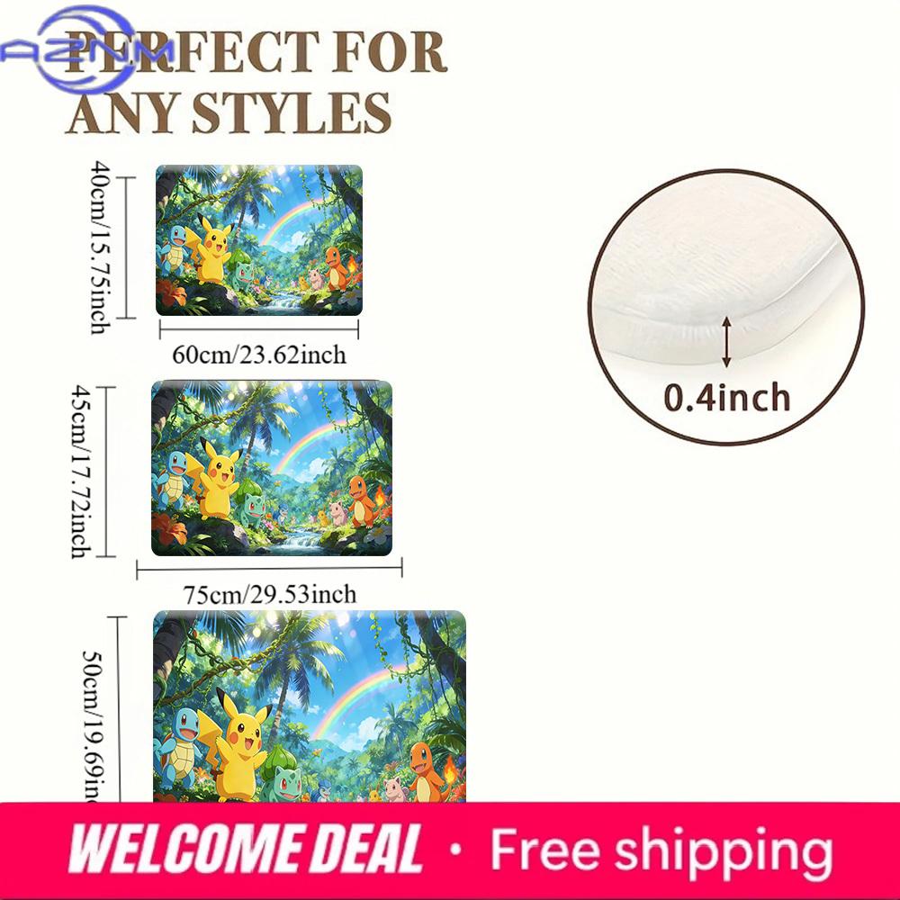 Pokemon Tropical Rainbow Print Doormat Anti-slip Absorbent Floor Mat for Home Entrance Bedroom Living Room Decor