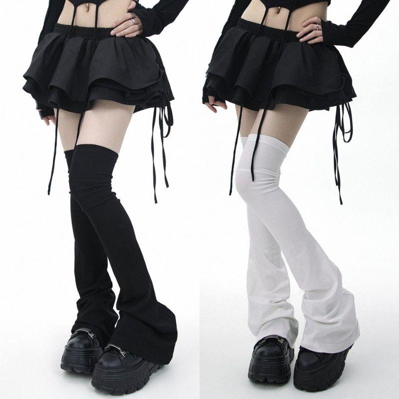 Black White Gothic High Sock Y2K Leg Stockings Lolita Over Knee Leg Warmer Horn Shaped Cuffs Sock For Girls Women Punk Socks