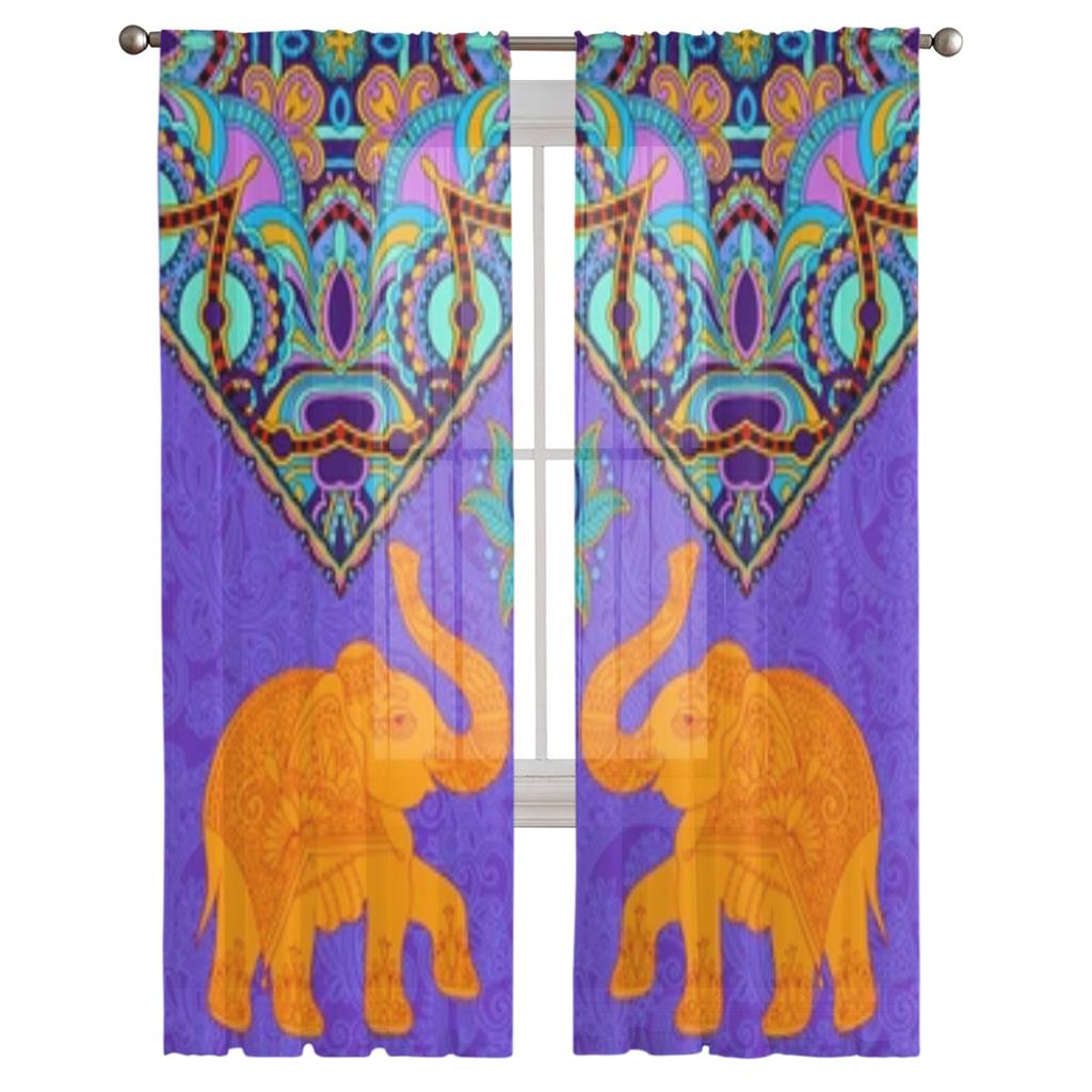 Muster mit Elefanten Transparente Fenstervorhänge für Wohnzimmer Schlafzimmer Voile Tüll Vorhänge Stoffdraperien für Küche
