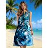Robe d'été sans manches à col fendu avec imprimé tourbillonnant artistique, Robe midi décontractée pour les vacances, la plage, le quotidien
