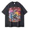 Nezuko T Shirts Vintage Washed Anime Kimetsu No Yaiba T-shirt Oversized Short Sleeve Demon Slayer Mitsuri Tokitou Tops Tees Men