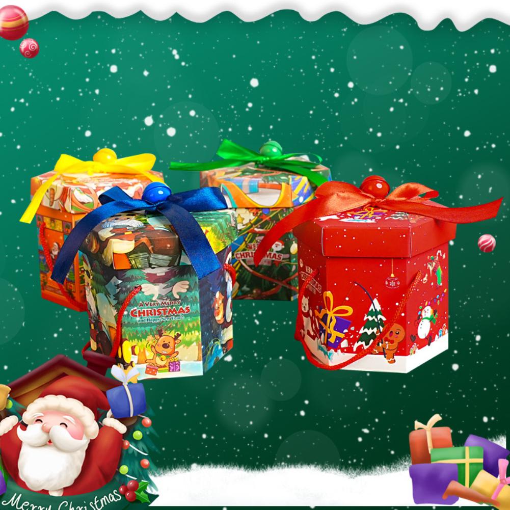 50pcs Cartoon Merry Christmas Treat Boxes For Candy Biscuit Baking Apple Paper Box Cookie Gift Packaging New Year Navidad