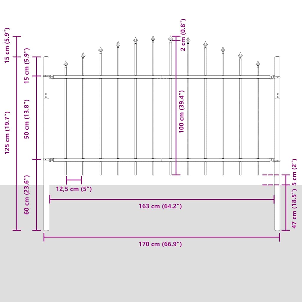 Garden Fence 3 pcs Grey 170 x 140 cm Powder Coated Steel