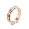 Light luxury temperament rotatable single row full diamond titanium steel ring women's 18k non-fading zircon gypsy couple ring