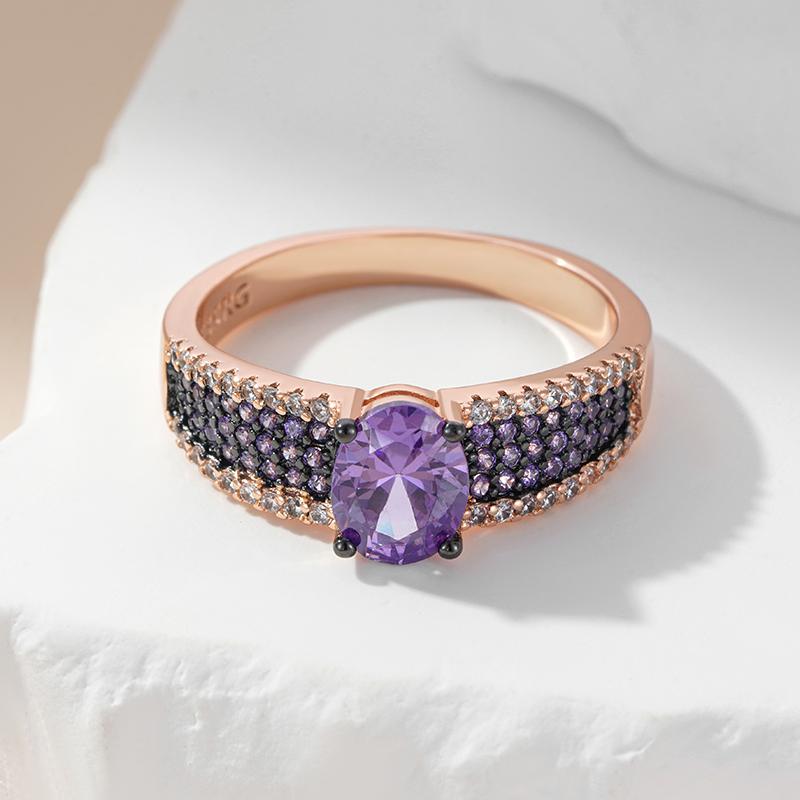 Luxury Shiny Purple Natural Zircon Wedding Ring For Women Rose Gold And Black Gold Plating Vintage Daily Fine Jewelry