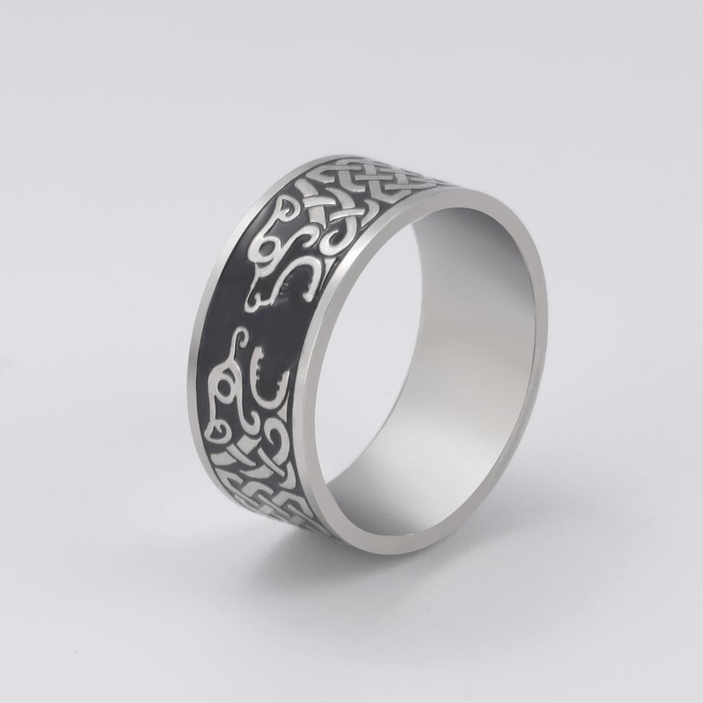 LIKGREAT Viking Nordic Mythology Giant Wolf Ring for Men Stainless Steel Celtics Knot Finger Ring Hip Hop Rock Punk Jewelry Gift