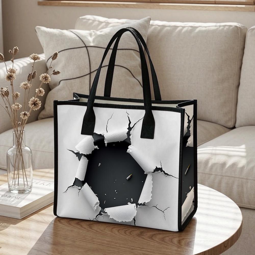Crack Print Large Tote Bag Fashion Trendy Casual Shopping Handbag Lightweight Durable Daily Use Shoulder Bag for Women