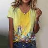 Floral Flower 3D Print T-Shirts Women's Summer V-Neck Short Sleeve T Shirt Street Y2K Casual Tees Harajuku Tops Female Clothing
